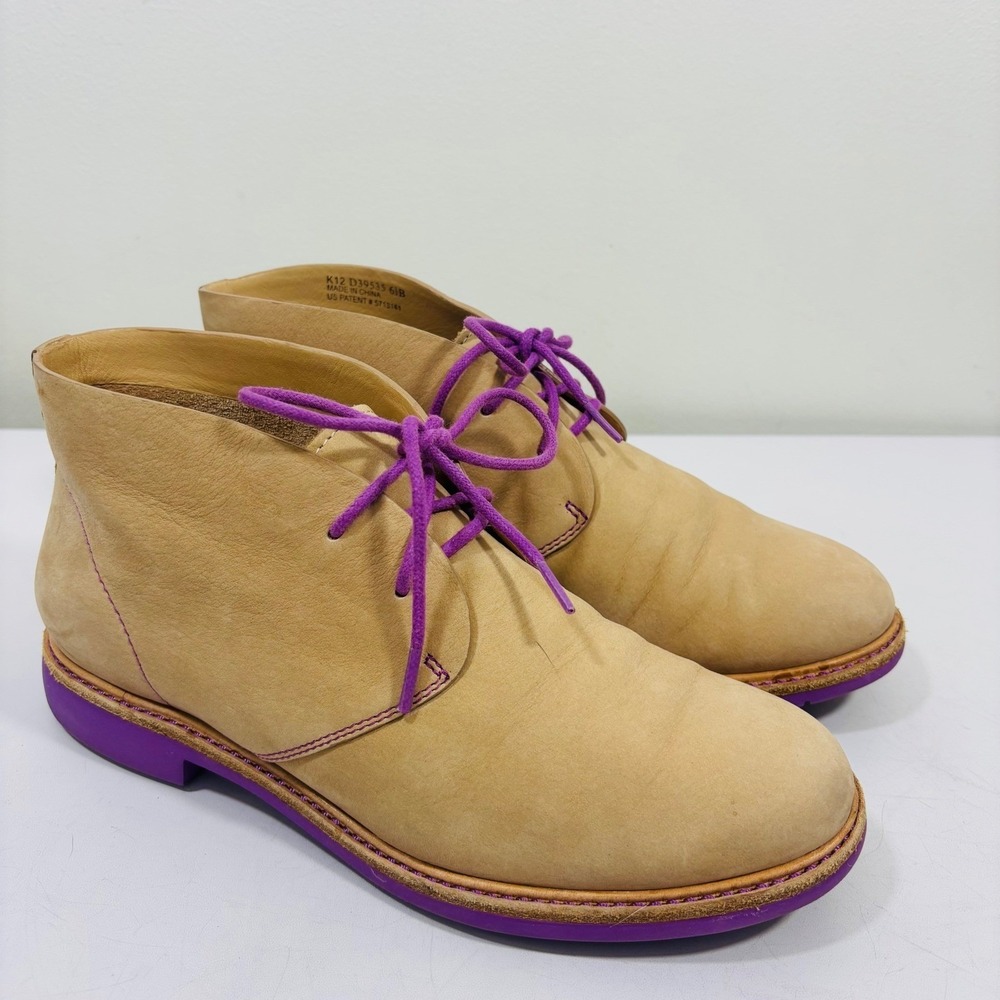 Cole Haan Lunagrand Tan Leather Chukka Ankle Purple Lace Boots Shoes Sz 6.5B